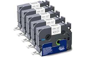 5x XemaX Kompatybilna z Brother P touch Taśma do Etykiet 12mm TZc-231 TZ-231 AZe-231 Czarny Tekst na Białym tle do Brother Etykieciarka PT E110 H100R H110 H101C H108 E100 H100LB H105
