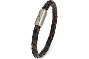 Simaru Bransoletka skórzana Made in Germany, pleciona 7 mm z zapięciem magnetycznym ze stali nierdzewnej, wysokiej jakości, wodoodporna i przyjazna dla skóry