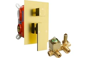 3 Way Shower Mixer Valve, Square Dual Function Shower Diverter Mixer Valve, Wall Mount Shower Faucet Rough-in Valve Bathroom Trim Kit Brushed Gold - GETSHOWERSET