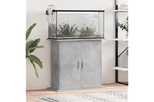 Homgoday Aquariumständer mit 4 Fächer mit Türen Aquarienschrank Aquarium Unterschrank Aquarium Tisch Aquarienunterschrank Terrarium Schrank Betongrau 81x36x73 cm Holzwerkstoff