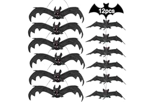 BLUELVES Halloween Decorazioni, 12 Halloween Pipistrello, Appendere Pipistrelli, Realistico in Gomma Halloween Pipistrello Appeso, Pipistrelli Spaventosi per Migliori Favori di Halloween e Decorazione