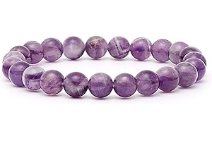 Thajaling braccialetto Ametista perline 8mm, Gemma Braccialetti regolabili elasticizzati semipreziosi Braccialetti regolabili da 7 pollici Unisex 8mm perline rotonde Cinturino da polso