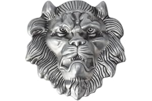 Longcreek Fibbia per cintura da uomo Leone, Fibbia per cintura con testa di leone vichingo norreno, fibbia per cintura animale leone punk, fibbia per cintura da cowboy occidentale