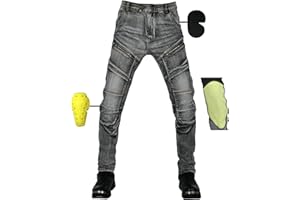 SHUOJIA Pantalones de Moto Para Mujer/hombre Fabricados con Tela Stretch denim, Pantalón de Protección Para Motocicleta,Pantalones con Bolsillos Y 4 Almohadillas Protectoras Desmontables (Black Male-B,XL)