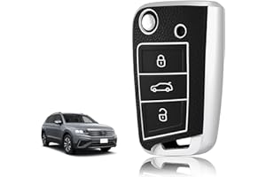 TOOMUME Funda Llave Silicona, Carcasa Llave Apto para VW Volkswagen Golf 7 Polo Tiguan Taigo Seat Leon Ibiza Skoda Octavia Superb Fabia, Cubierta Llaves Borde Dorado & Plateado Textura Cuero