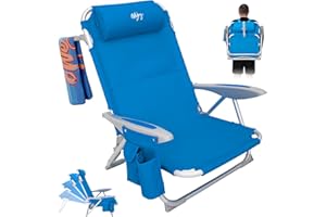 #WEJOY Silla Playa Plegable Ajustable, 4 Posiciones, Silla de Playa Reclinable Portátil, Tumbona Jardin en Aluminio y Tejido Oxford, Silla Baja de Playa Camping Ligera con Reposacabezas, 1/2 Piezas
