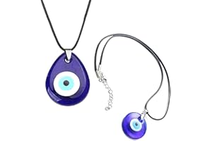 MANQYI 2 Piezas Collar Ojo Turco, Collar Mal de Ojo de Cristal Azul, Colgante de Ojo de Cristal Azul Turco, Collar con Colgante de Mal de Ojo, Collar con Colgante de Ojo para Mujeres y Hombres