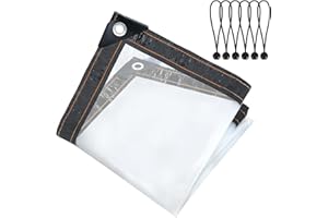 Luabue 2M X 1M Clear Tarpaulin Waterproof Heavy Duty Transparent Tarpaulin Sheet with Eyelets Plastic Tarp Cover with 6Pcs Bungees Ball Cord for Greenhouse Garden Furniture Shed Outdoor Chicken Shed