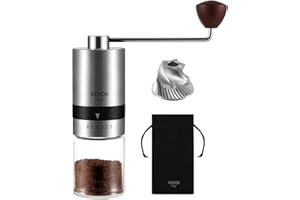 VEVOUK Vevok Chef Molinillo de Café Manual con 6 Ajustes Externos de Grosor para Espresso a French Press, Muela Cónica de Acero Inoxidable, Ideal para Casa, Oficina o Viajes, Plata