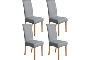 Amazon Basics Stretch Dining Chair Covers, Set of 4, Light Grey, Solid