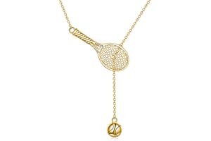 YFN Naszyjnik z rakietą tenisową, srebro wysokiej próby, pozłacany, rakieta tenisowa, charm, prezent dla kobiet i dziewcząt, miłośników tenisa, biżuteria dla córki, Srebro szterlingowe, Bez kamieni