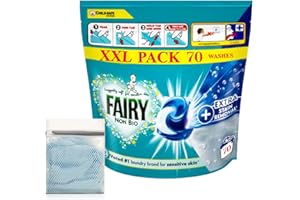 D DIRECT MART THE QUALITY SERVICE YOU EXPECT Direct Mart Fairy Non-Bio PODS Washing Liquid Laundry Detergent Capsules Tablets 70 Washes | with 47cm x 32cm Washing Laundry Bags for Socks Underwear Bra and More