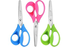 CCR Linkshänder Schere Kinder, Stumpfe Sicherheitsschere aus Edelstahl für Kinder, PP-Kunststoffgriffe,13 cm Linkshänder Kinderschere zum Schneiden, (Rosa/Blau/Grün) 3 Set