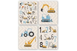 KAIRNE Lot de 4 Affiche pour Chambre de Bébé/D'Enfant,Poster Alphabet ABC,Décor Pour Garçon Chambre,Voiture de Dessin Animé Murale Impressions D'art,Poster de Numéro Pour Enfants,20 * 25cm Sans Cadre