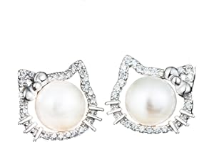 WESTHEN FindOut perles en argent sterling sterling en perle d'eau douce Cubic Zircons hello kitty chat love fashion boucles d'oreilles, pour femmes filles enfants. (f1661)