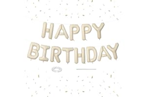 DAGELAR Happy Birthday Balloons Banner Beige,16 Inch Cream White Mylar Foil Letters Birthday Sign Banner Bunting for Boys Girls Men Women Birthday Party Supplies Decorations