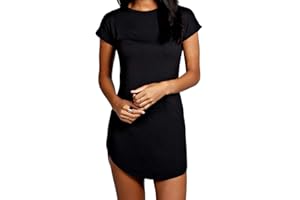Fashion Star Womens Ladies Tunic Pullover Oversized Curved Hem Round Neck Baggy Turn Up Sleeve T-Shirt Mini Dress | Tunic Dress | Pj Dress | Casual Tops | T-Shirt Dress