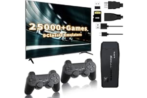 BLACK DIARY Gamenote Classic Retro Games Console Tv: with 64GB Built-in Card 20000+ Games - Play TV Stick with 2 Game Controllers Support 4K HD Output