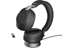 Jabra Evolve2 85 Wireless PC Headset mit Ladestation – Noise Cancelling Microsoft Teams Zertifizierte Stereo Kopfhörer mit langer Akkulaufzeit – USB-A Bluetooth Adapter – Schwarz