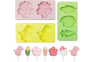 FIHODONE 3 Pièces Moule a Glace Silicone,Moule Glace Variété de Formes,Moule à Glace Avec Couvercle et Stick,Moules à Glace Réutilisables,Moule Flace Bebe Sécurisé