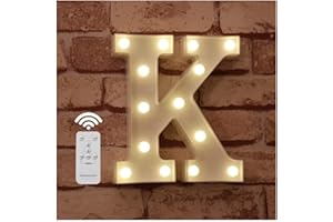 WHATOOK Letras Luminosas Decorativas con Luces LED, con temporizador inalámbrico y mando a distancia regulable, Color Blanco - Letra K