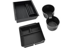 LANGBEAN Boîtes de Rangement Console Centrale pour Tesla Model Y Juniper 2025, Organiseur Accoudoir pour Tesla Model 3 Highland 2024 2025, Porte-Gobelet, Accessoires pour Tesla, 3 Pièces Noir