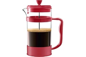 KICHLY Cafetière à Piston Cafetière Portable avec Triple Filtres - Verre Résistant à La Chaleur Avec Boîtier en Acier Inoxydable - Grande Carafe- 1000 Ml / 1 Litre / 34 Oz - Rouge