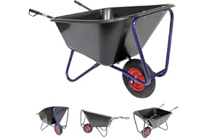 ‎TRUTZHOLM TRUTZHOLM 1-Rad Schubkarre 290 Liter 300 Kg Luftrad Metallfelge 156 x 89 cm Kunststoffmulde schwarz Futterkarre Hofkarre Schiebkarre