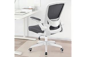 KERDOM 9060 Silla de oficina ergonómica con reposabrazos plegables, silla de ordenador giratoria de tejido de malla de 360°, gris oscuro