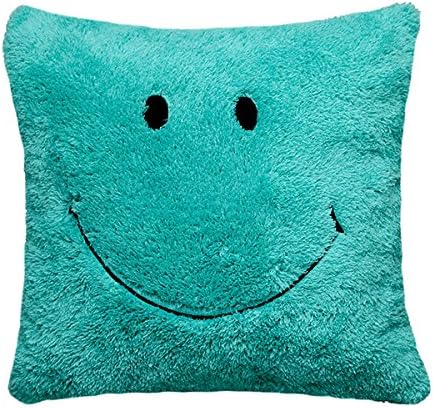Cushion 40 x 40 cm Faux Fur Fleece Smile Cushion Decorative Cushion Sofa Pillow Bed Pillow (Turquoise)