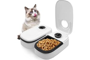 BIZOI 2 Meal Automatic Cat Feeder, Automatic Pet Feeder, Cat Food Dispenser for Wet or Dry Food, Auto Feeder and Water Dispenser, Timed Feeding Station for Cats and Small Dogs Pets