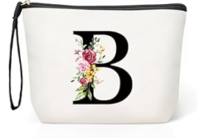 HAMATATA Grande Trousse Maquillage Femme, Personnalisée Pochette Maquillage avec Initiale, Sac de Maquillage de Voyage, Cadeau d'anniversaire Noël Idéal pour Maman Fille Amie Mariée Demoiselle d'honneur (B)