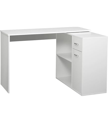 eSituro Bureau L-vorm, wit, hoekbureau met planken, computertafel, bureautafel, tafel met boekenkast, 118 x 100 x 75 cm eSituro Bureau L-vorm, wit, hoekbureau met planken, computertafel, bureautafel, tafel met boekenkast, 118 x 100 x 75 cm