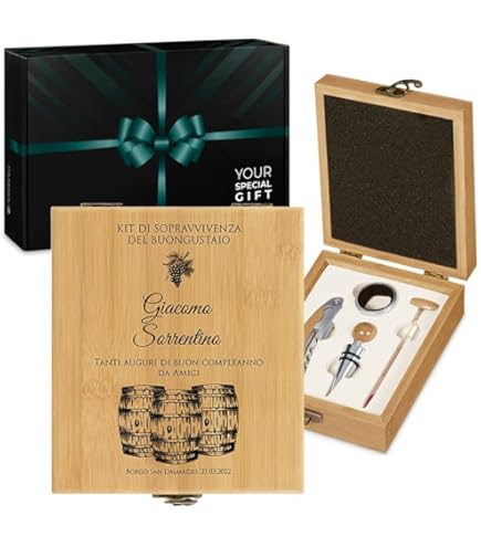 Set Sommelier Per Vino Con Scatola Di Legno | Cavatappi, Decanter E Accessori | Idea Regalo Elegante - Foto 8