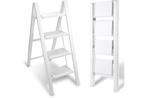 ‎EULENKE Eulenke Aluminium Klappleiter 4 Stufen, Leichte Stehleiter, Alu Trittleiter 4 Stufen Klappbar, rutschfeste Leiter mit Klappsicherung, Klappleiter für Haushalt, Küche, Belastbar bis 150 kg, Weiß