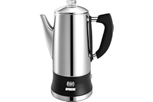 APOXCON Electric Coffee Percolator, Stainless Steel Pot with Heat-Resistant Glass Knob & Cordless Serving, Modern Coffee Maker (12 cups)