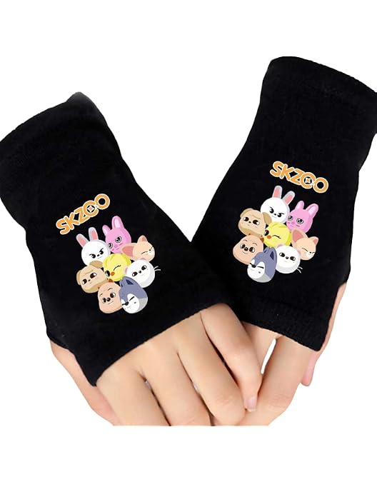 Par De Guantes Sin Dedos De Stray Kids – Negro, De Alpaca Y Lana, Ideales Para Invierno Y Para Fans De K-Pop