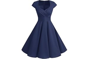 Bbonlinedress 1950er Vintage Retro Cocktailkleid Rockabilly Kleider V-Ausschnitt Faltenrock festliches Kleid