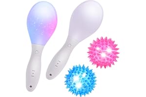 HOTUT 2 Maracas LED et 2 boule à pointe clignotante, marteau à sable lumineux, boule hérisson LED, KTV carnaval atmosphère accessoires, cadeaux Instrument de percussion pour enfants
