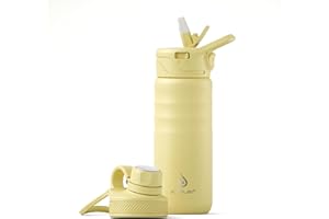 IDEUS Vacuum Insulated Water Bottle, Stainless Steel Double Wall Flask Metal Sports Canteen with Leak-Proof Screw Cap (Light Yellow, 18oz (540ml))