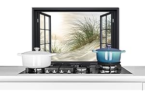 KitchenYeah© Crédence pour la Cuisine Murale 70x50 cm Aluminium Accessoire Déco Protège Mur Plaque Anti Protection Fenêtre - Dunes - Soleil - Plage