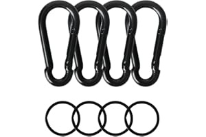 Widisun 4 Pcs Black Carabiner Clips with Key Rings Screw Gate Carabiners Heavy Duty Carabiners Clip Metal Locking Carabiner for Key Backpack Hiking Running Camping Accessories