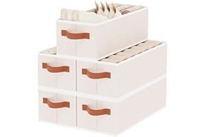 YheenLf Caja de Almacenaje, Juego de 5 Plegable Cestas de Almacenamiento Para Ser Utilizadas en La Cocina, Baño, Cubos Organizadoras en Beige, 38×15.5×13 cm