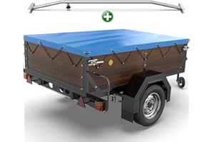 Tarpofix® Telo per rimorchio auto 160 x 120 x 7,5 cm + 1x Staffa per telone (regolabile 100-145 cm) - Copri rimorchio in materiale PVC - Telo PVC per vari rimorchi auto da 350kg & 500kg