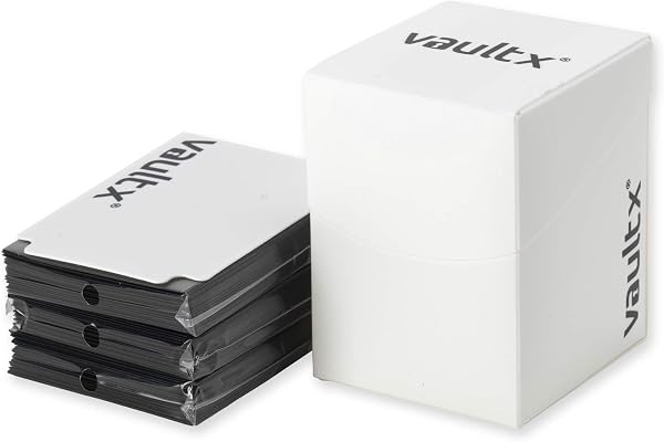 Vault X Boîte Deck Box pour Cartes à Collectionner et 150 Protèges-Cartes Noirs, Convient pour 100+ Cartes Protégées, Grand Format Standard, Boîte de Rangement, pour le Jeu MTG Commander, TCG (Blanc)