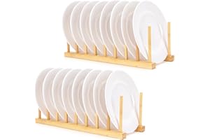 E-ROOM TREND Escurridor de Platos para Cocina 2 Paquetes 8 Compartimentos Madera de Bambú Natural Organizador de Almacenamiento secar Tazas Cocina sartenes Tapas Soporte para Tabla de Cortar (DR1802)