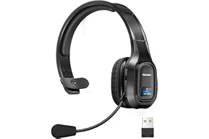 TECKNET Trucker Bluetooth Headset, Trucker Bluetooth Headphones with Microphone AI Noise Canceling Wireless On Ear Headset, Hands Free Wireless Headset for Cell Phone Computer Office Home (Black)