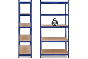 Feidak Schwerlastregal Lagerregal Kellerregal Metall Werkstattregal Regal Steckregal MAX. 875kg Tragfähigkeit, 170 x 75 x 30 cm, mit 5 MDF Regalböden, Einfache Montage - Blau