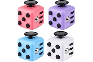 Fzyisw 4 Stück Fidget Toys Cube, Anti Stress Würfel, Anti Stress Cube mit 6 Seiten Funktion, Autismus Spielzeug für Kinder und Erwachsene Stressaubbau bei Nervösität (Weiß, Rosa, Lila, Blau)
