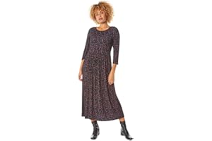 Roman Originals Gathered Dress with Pockets for Women UK - Ladies Maxi Midi Round Neck Elasticated Waistband High Waisted Bohemian Boho Festival Holiday Frock